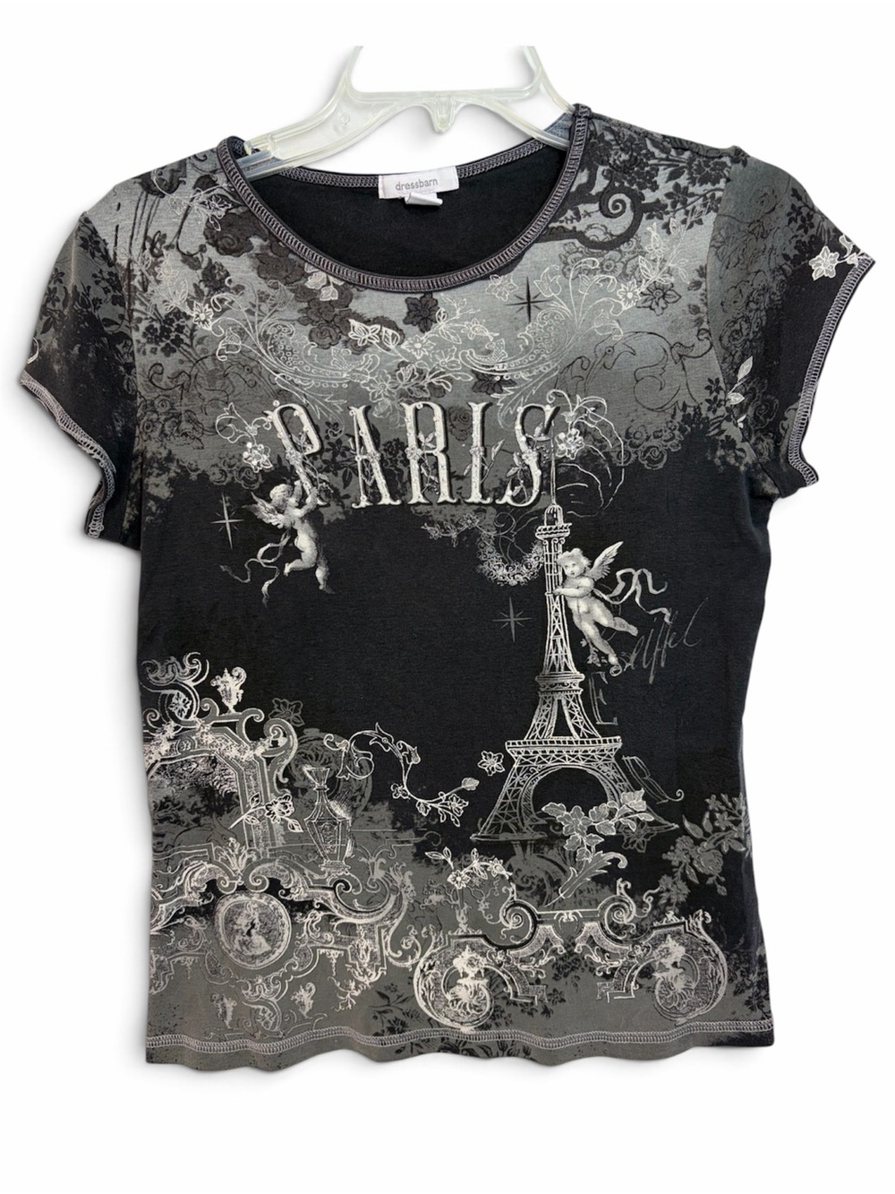 Dress Barn Paris Graphic Short Sleeve Tee - Black/Gray Women’s w Medium